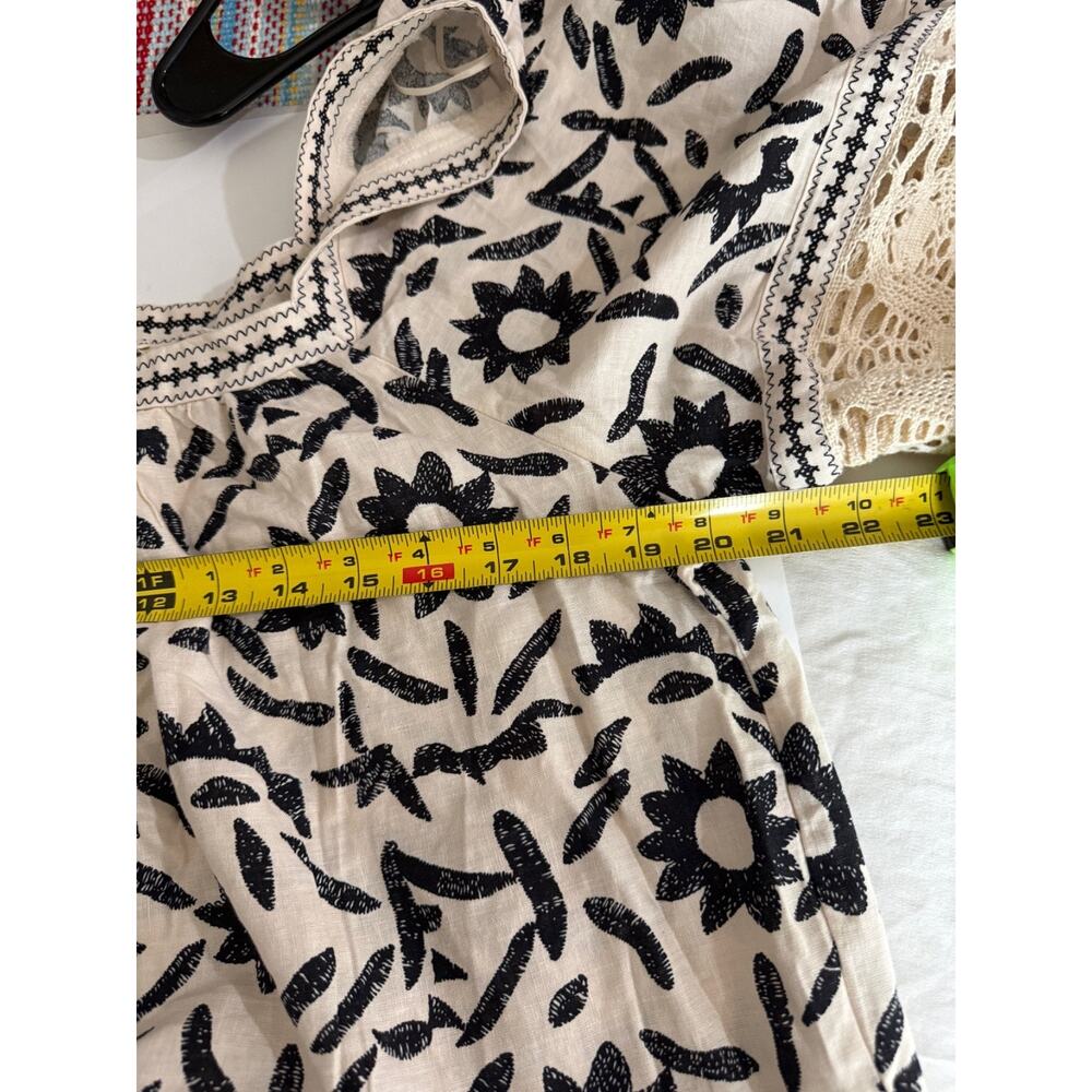 Christain Siriano New York boho puff sleeve square neck linen blend L SZ Large - Picture 6 of 12